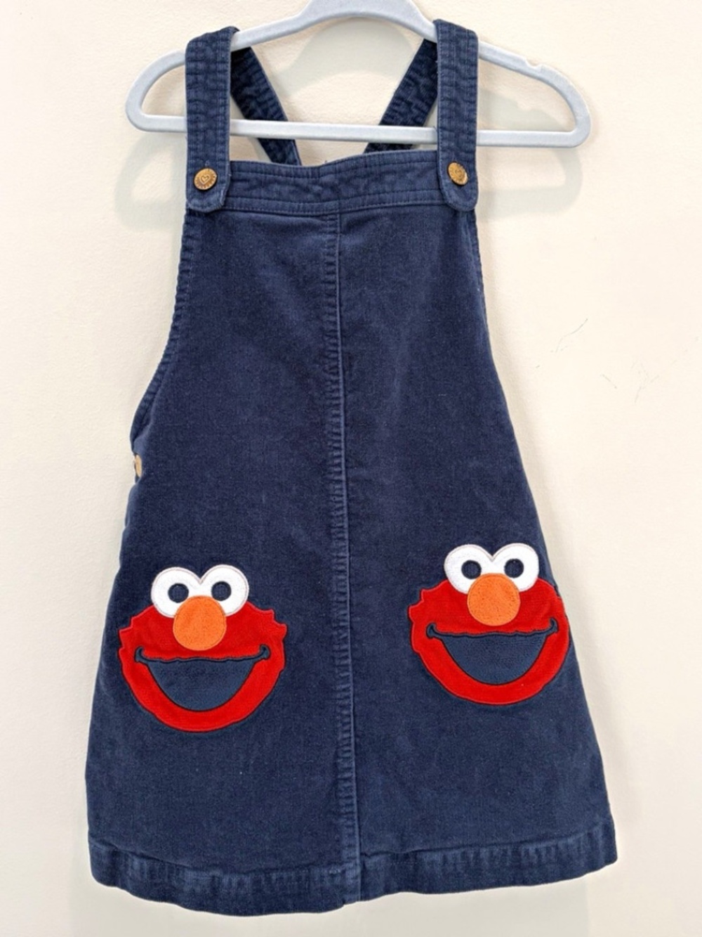 Girls Blue Corduroy Pinafore Dress Elmo Sesame Street Sleeveless Button